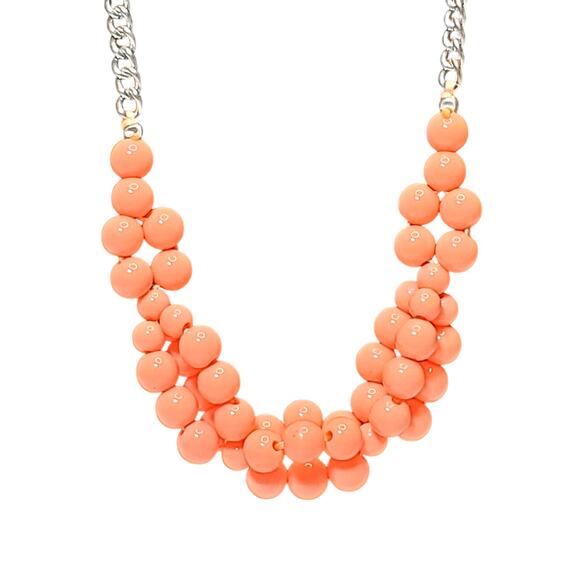 Pink Beaded Cluster Silver Tone Necklace 16" Unsigned Snap Closure Retro - Picture 2 of 5